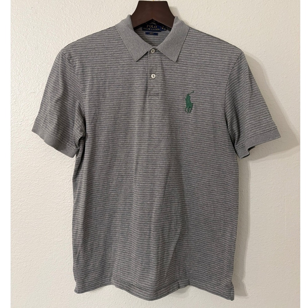 Polo Ralph Lauren Mens Pro Fit Gray Striped Pima Cotton Polo Shirt Medium - Picture 2 of 5